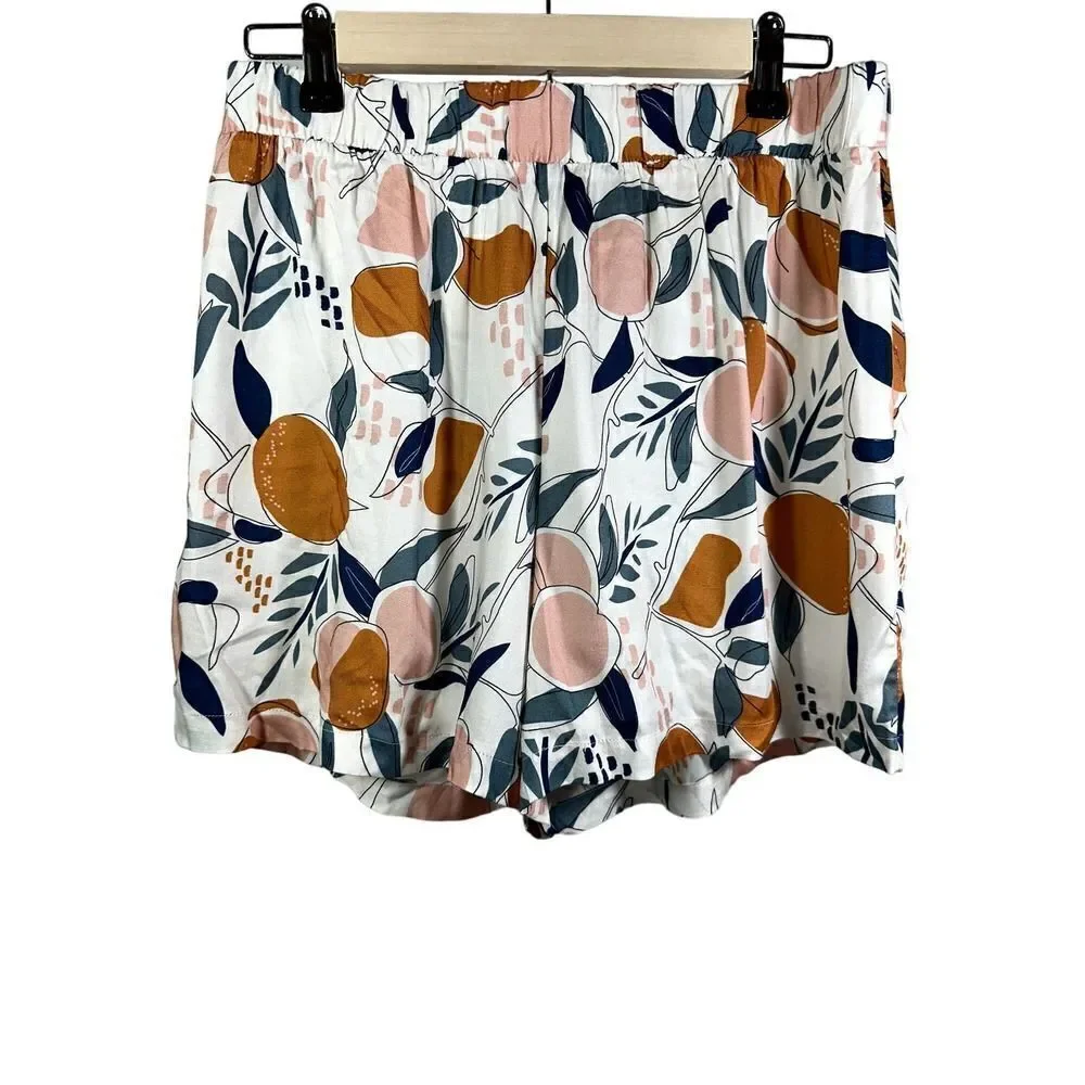 SOMA Women's Telltale Orange Peach Leaf Print High Waist Shorts White Medium